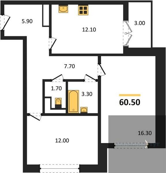 60,5 м², 2-комнатная квартира 5 647 747 ₽ - изображение 1