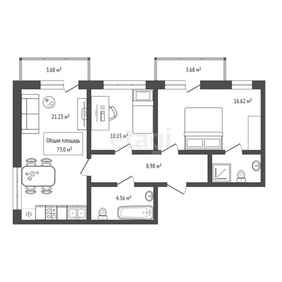 73 м², 2-комнатная квартира 12 500 000 ₽ - изображение 1