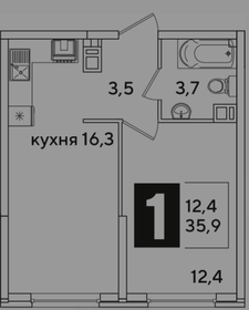 Квартира 35,9 м², 1-комнатная - изображение 1