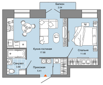 Квартира 39 м², 2-комнатная - изображение 1