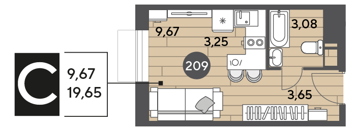 19,7 м², квартира-студия 4 389 810 ₽ - изображение 15