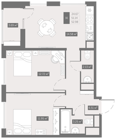 Квартира 53 м², 2-комнатная - изображение 1