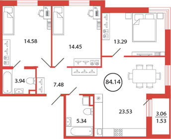 Квартира 84,1 м², 3-комнатная - изображение 1