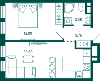 Квартира 42,7 м², 1-комнатная - изображение 1