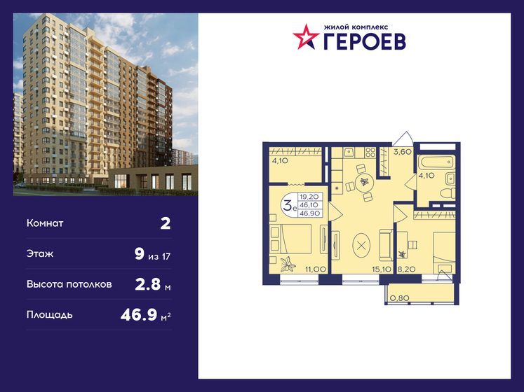 46,9 м², 2-комнатная квартира 8 957 900 ₽ - изображение 21