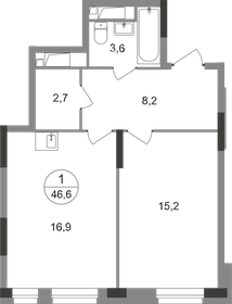 Квартира 46,6 м², 1-комнатная - изображение 1