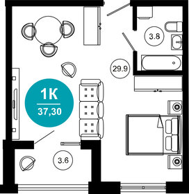 Квартира 37,3 м², 1-комнатные - изображение 1