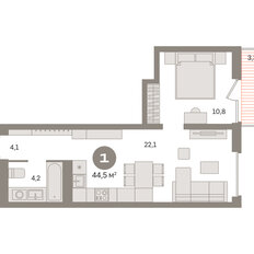 Квартира 44,5 м², 1-комнатная - изображение 3