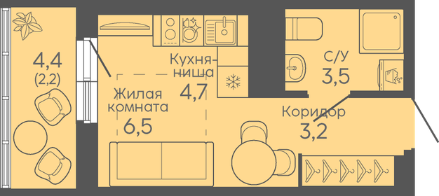 Квартира 20,1 м², студия - изображение 1