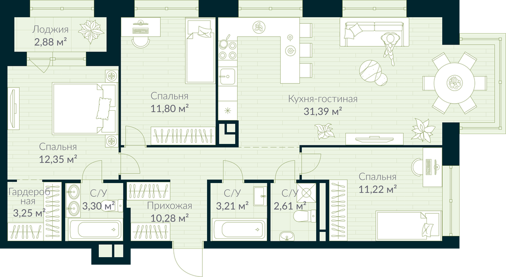 90,9 м², 3-комнатная квартира 13 283 451 ₽ - изображение 1