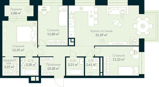 73 м², 3-комнатная квартира 14 300 000 ₽ - изображение 75