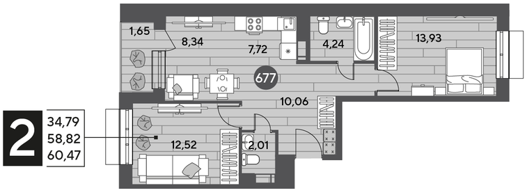 60,5 м², 2-комнатная квартира 9 203 534 ₽ - изображение 6