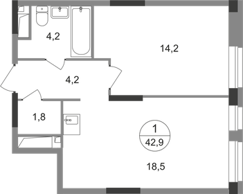 Квартира 42,9 м², 1-комнатная - изображение 1