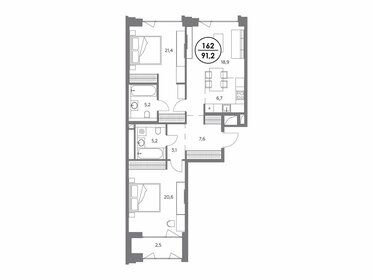 Квартира 91,2 м², 2-комнатная - изображение 1