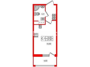 Квартира 21,4 м², студия - изображение 1