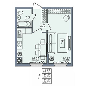Квартира 32,5 м², 1-комнатная - изображение 1