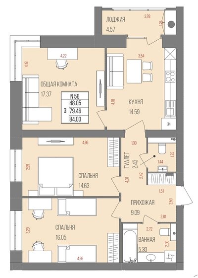 81,2 м², 3-комнатная квартира 13 500 000 ₽ - изображение 53