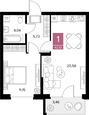 42,5 м², 1-комнатная квартира 5 308 750 ₽ - изображение 34