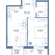 Квартира 42,7 м², 1-комнатная - изображение 2