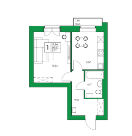Квартира 37,1 м², 1-комнатная - изображение 1
