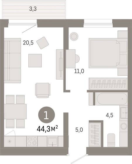 44,7 м², 1-комнатная квартира 8 300 000 ₽ - изображение 65