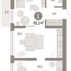 Квартира 61,1 м², 1-комнатная - изображение 3