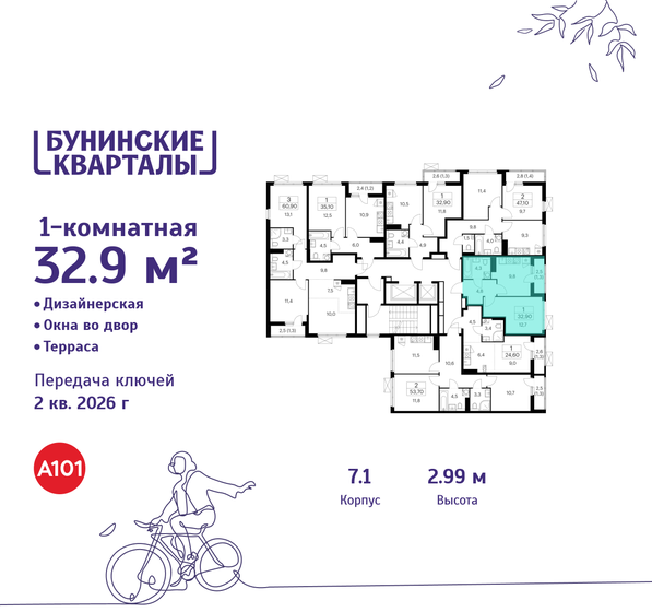 32,9 м², 1-комнатная квартира 10 229 860 ₽ - изображение 34