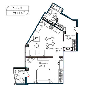 Квартира 60,5 м², 2-комнатные - изображение 1