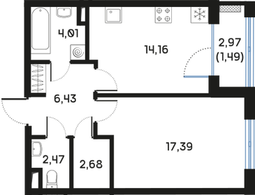 Квартира 48,8 м², 1-комнатная - изображение 1