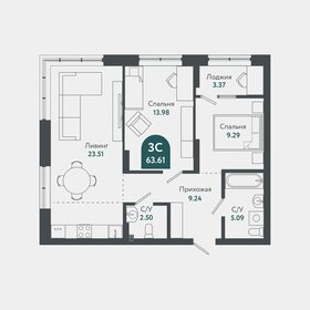 Квартира 63,1 м², 3-комнатная - изображение 1