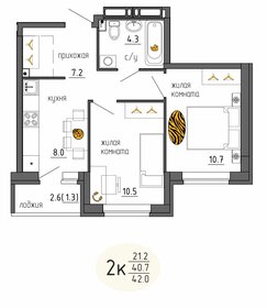 Квартира 42 м², 2-комнатная - изображение 1