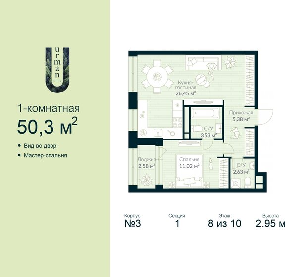 50,3 м², 1-комнатная квартира 8 121 488 ₽ - изображение 14