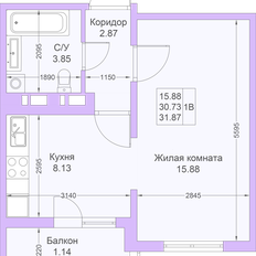 Квартира 31,9 м², 1-комнатная - изображение 2