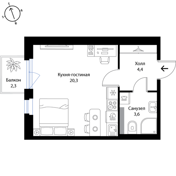 29 м², квартира-студия 5 104 000 ₽ - изображение 1