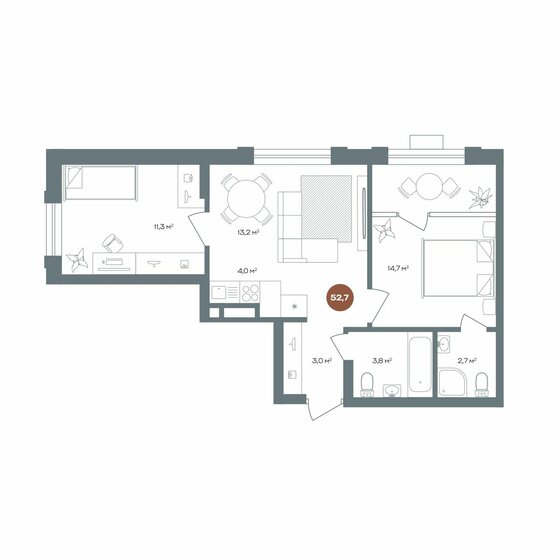 52,4 м², 3-комнатная квартира 9 300 000 ₽ - изображение 1