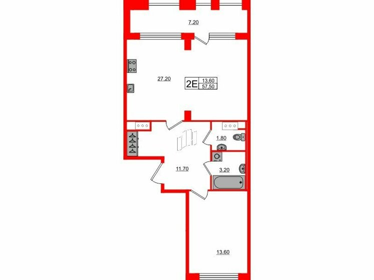 57,5 м², 1-комнатная квартира 23 805 000 ₽ - изображение 1