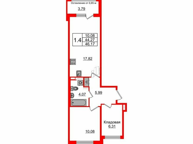 44,3 м², 1-комнатная квартира 8 100 126 ₽ - изображение 1