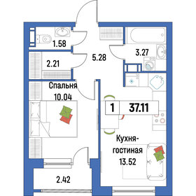 Квартира 37,1 м², 1-комнатная - изображение 1