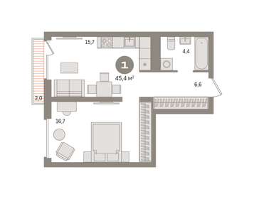 42,4 м², 1-комнатная квартира 9 190 000 ₽ - изображение 24