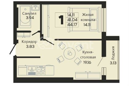 Квартира 44,1 м², 1-комнатная - изображение 1