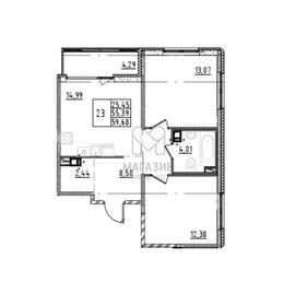 Квартира 59,7 м², 2-комнатная - изображение 1