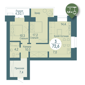 Квартира 72,6 м², 3-комнатная - изображение 1