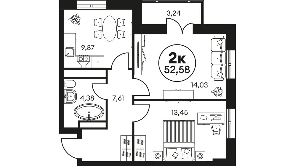 53,3 м², 2-комнатная квартира 7 040 000 ₽ - изображение 1