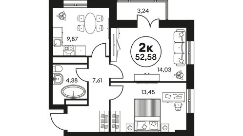 53,3 м², 2-комнатная квартира 7 040 000 ₽ - изображение 9