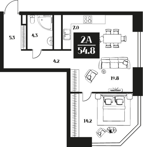 54,8 м², 2-комнатные апартаменты 30 140 000 ₽ - изображение 1