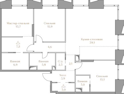 122,6 м², 3-комнатная квартира 132 958 000 ₽ - изображение 1