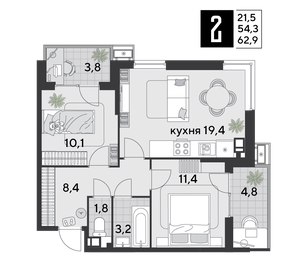 62,6 м², 2-комнатная квартира 9 753 080 ₽ - изображение 33