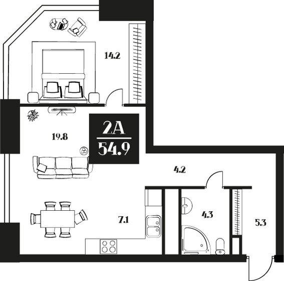 54,9 м², 2-комнатные апартаменты 29 865 600 ₽ - изображение 1