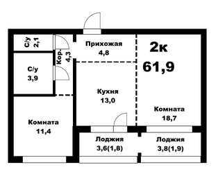 Квартира 60 м², 2-комнатная - изображение 1