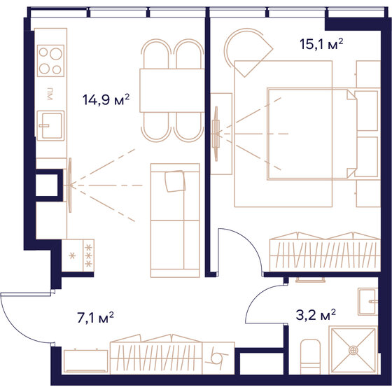 40,3 м², 1-комнатная квартира 23 694 900 ₽ - изображение 1